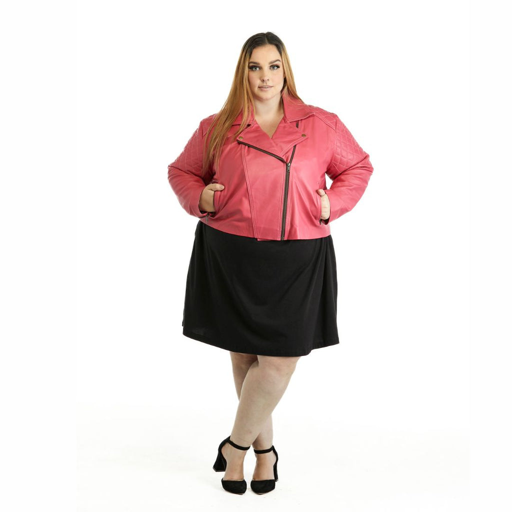 Plus size Linda Leather Moto Jacket Plus Size - Pink