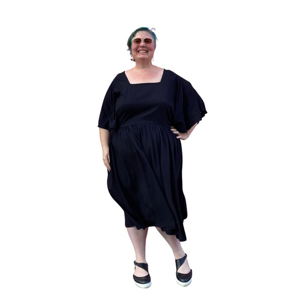 Lois Square Neck Plus Size Dress - Black | Available in sizes 14 - 36