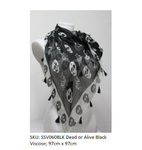 Black & White Tassel Skull Scarf