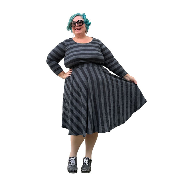 Cotton Jersey Circle Skirt in charcoal grey stripe