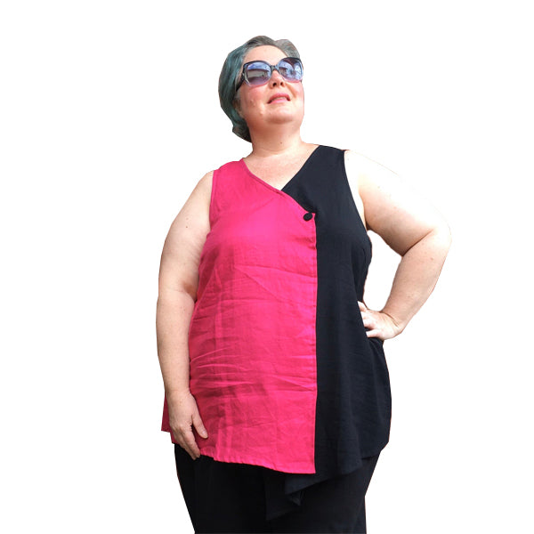Plus Size Duo Two-Tone Sleeveless Top in Black and Hot Pink
