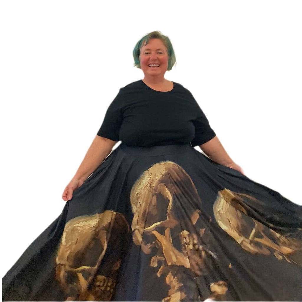 Art Series: Plus Size Floor length Circle Skirts - Van Gogh Skulls Print