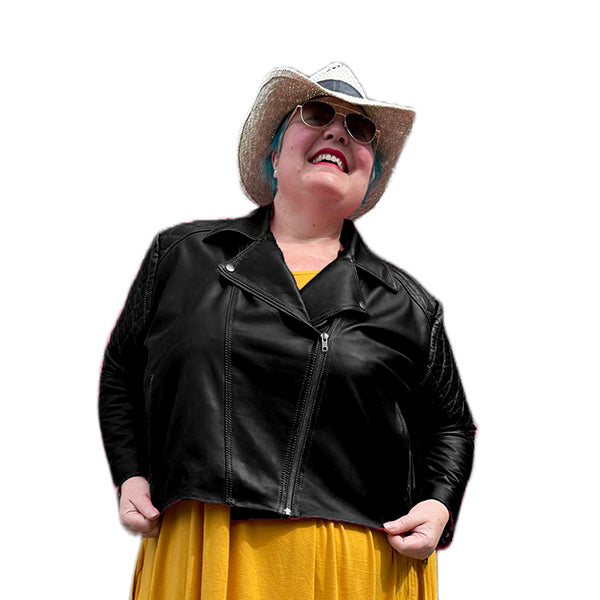 Linda Leather Moto Plus Size Jacket - Black | Made to order with free shipping Australia-wide
