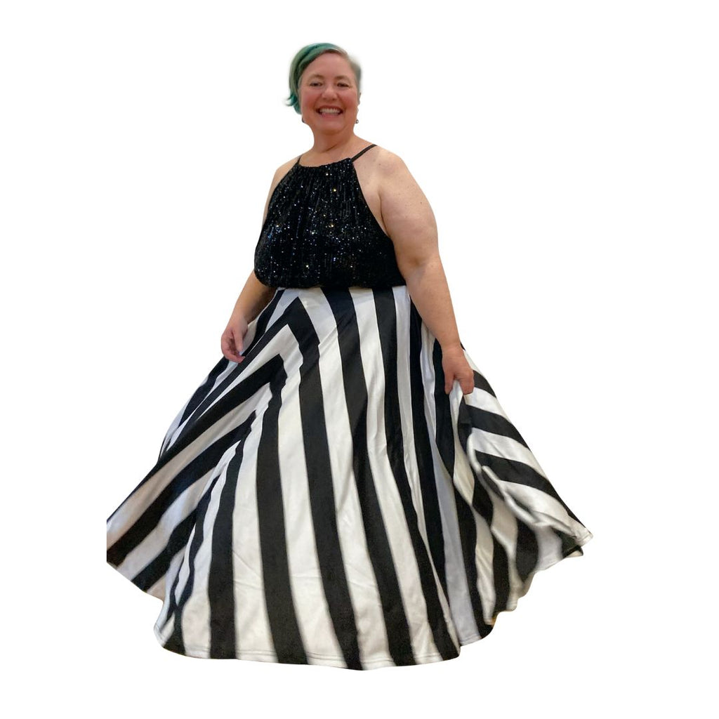 Black & white Stripe Maxi Skirt - Voluminous full circle skirt