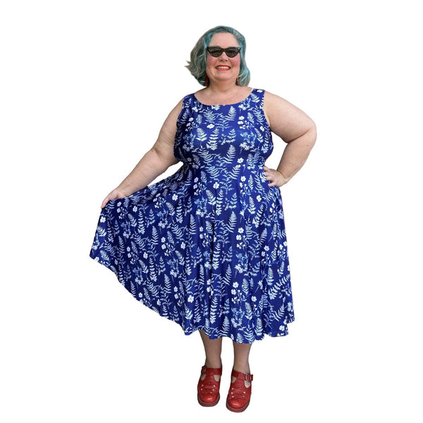 Blue Cyanotype Print Skater Dress - Made to Order