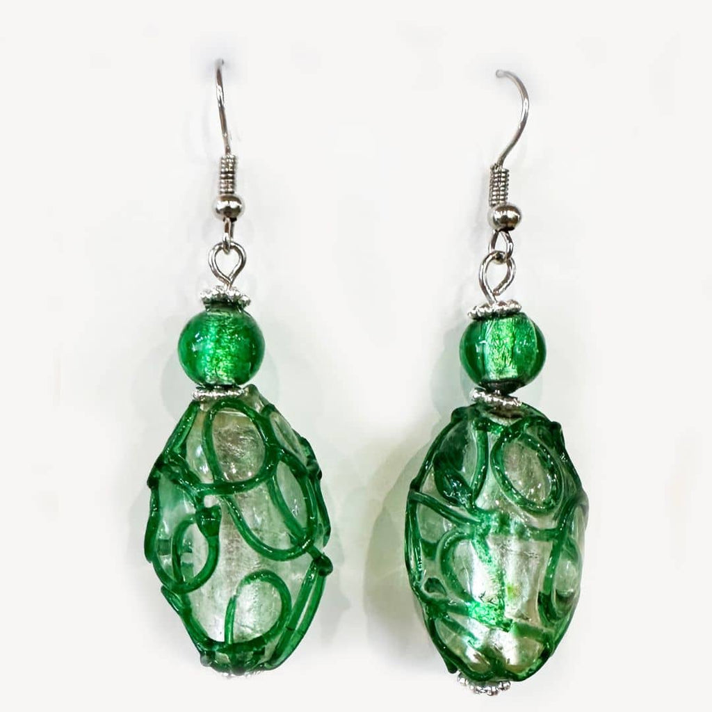 Green Lampwork Bead Handmade Earrings 004