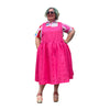 Kelly Hot Pink Linen Square Neckline Pinafore Plus Size Dress with pockets