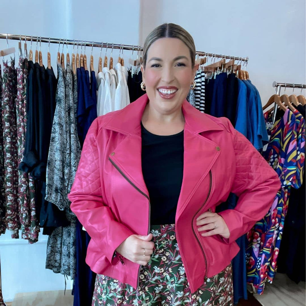 Hot pink leather jacket plus size best sale