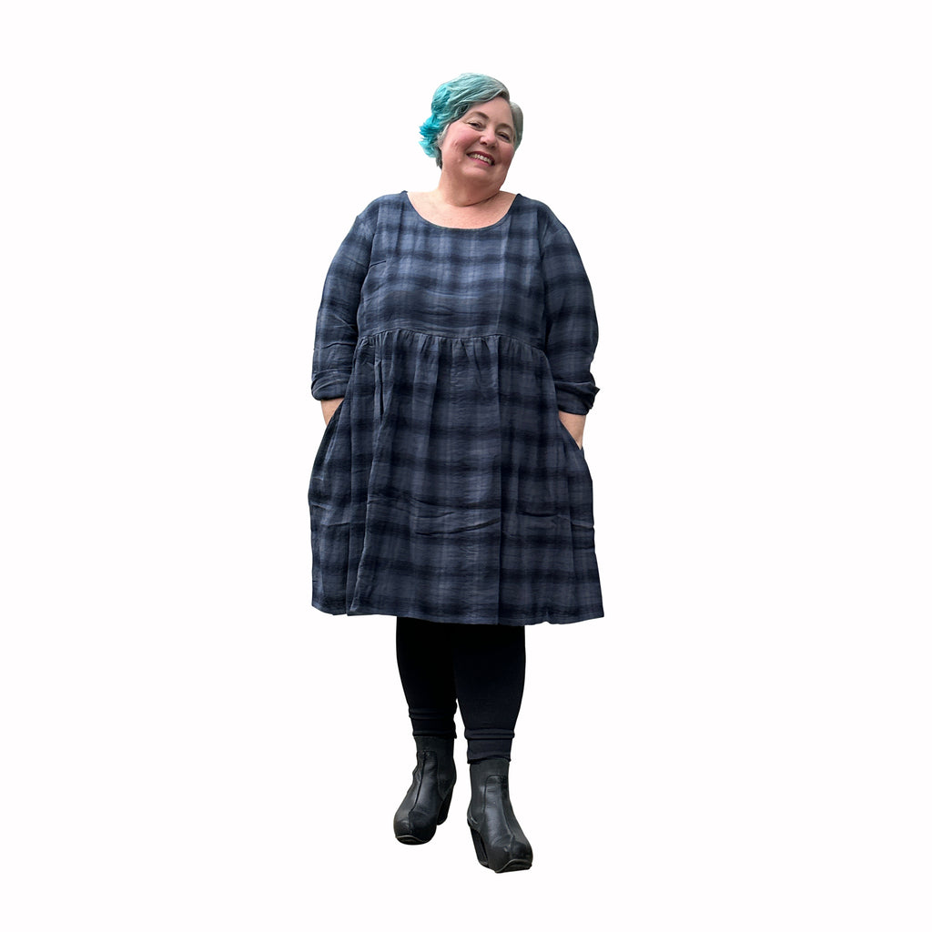 Winter Sally Dress in Navy Tartan | Made to order Plus Size Dress with Pockets