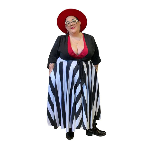 Black & white Stripe Maxi Skirt - Voluminous full circle skirt