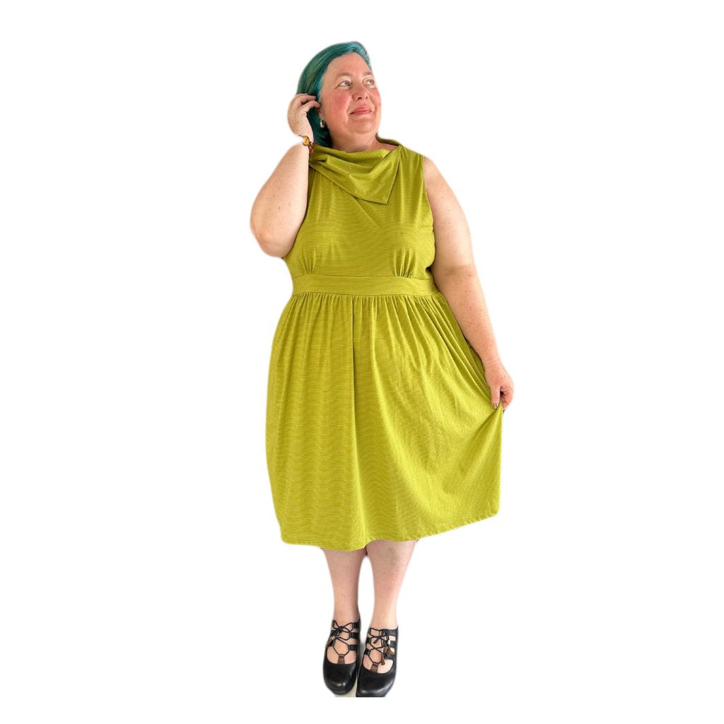 Sideways Collar Dress in Chartreuse Stripe