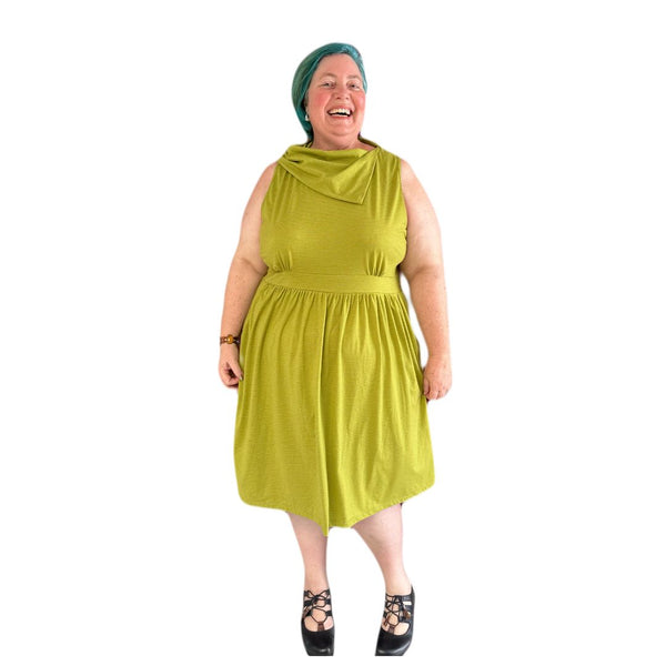 Sideways Collar Dress in Chartreuse Stripe