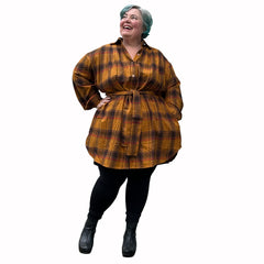 pumpkin shirt dress Empire Shirtwaist Dress in Pumpkin, Black, & White Plaid & White With Short Sleeves - Reworked - M - Cotton