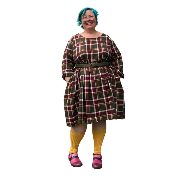Winter Sally Plus Size Dress with Pockets | Burgundy Mustard