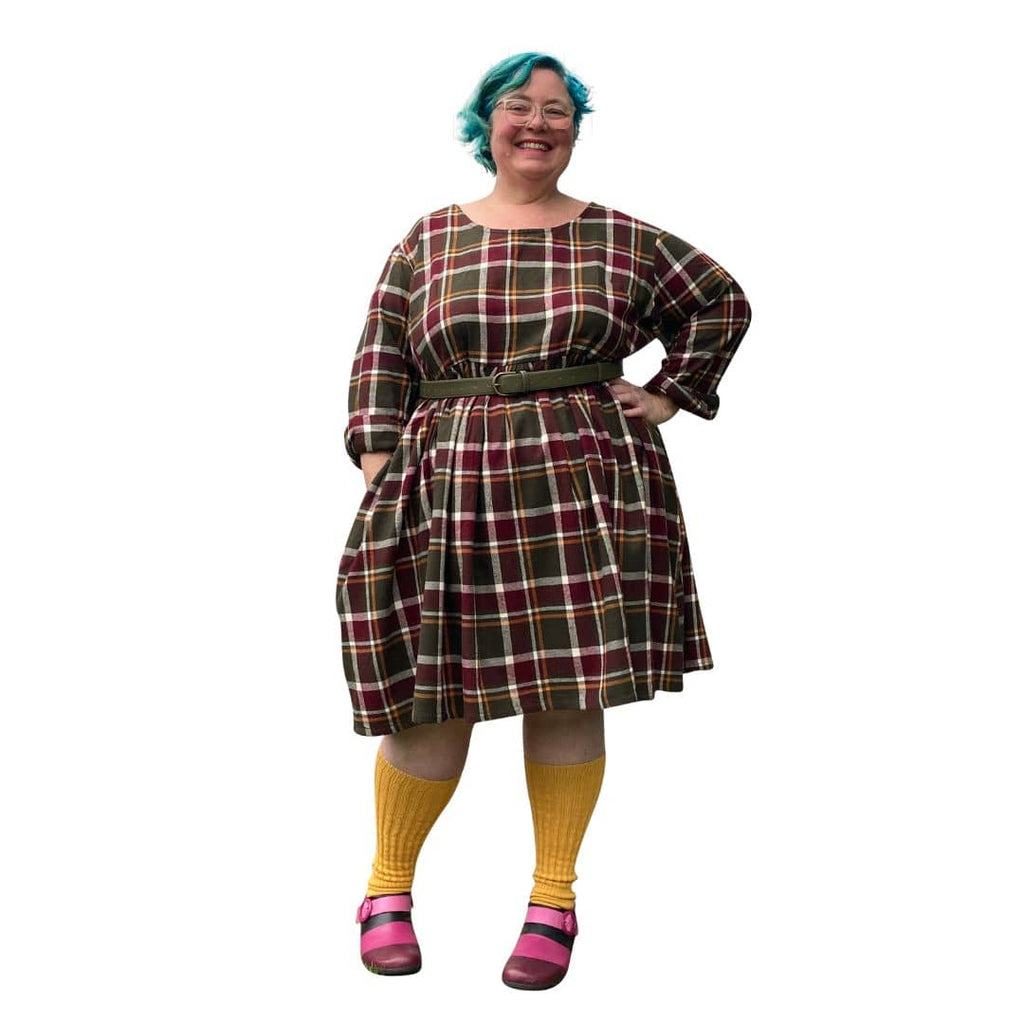 Winter Sally Plus Size Dress with Pockets | Burgundy Mustard