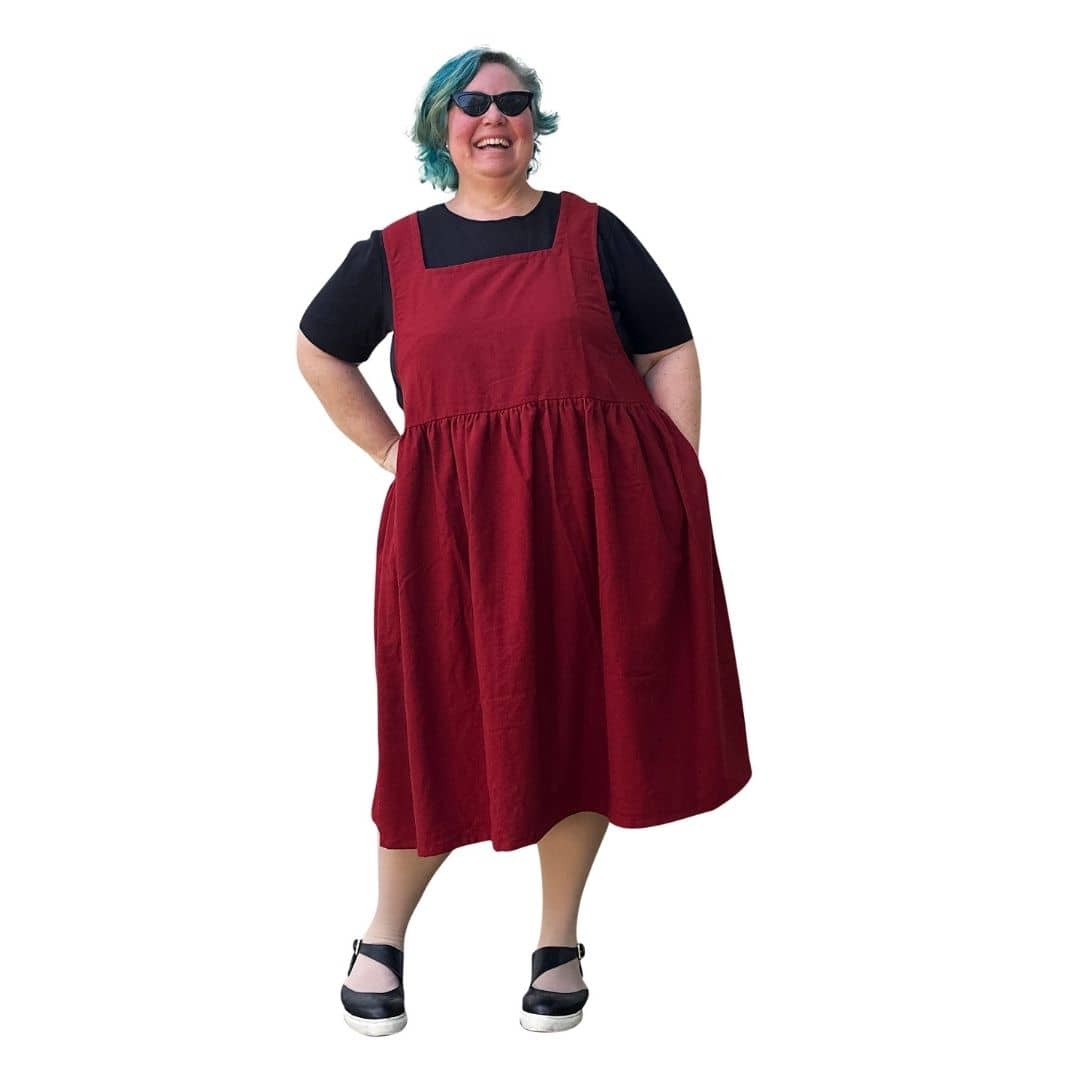 Kelly Linen Pinnie Dress with pockets in Red Linen | Made to order for ...