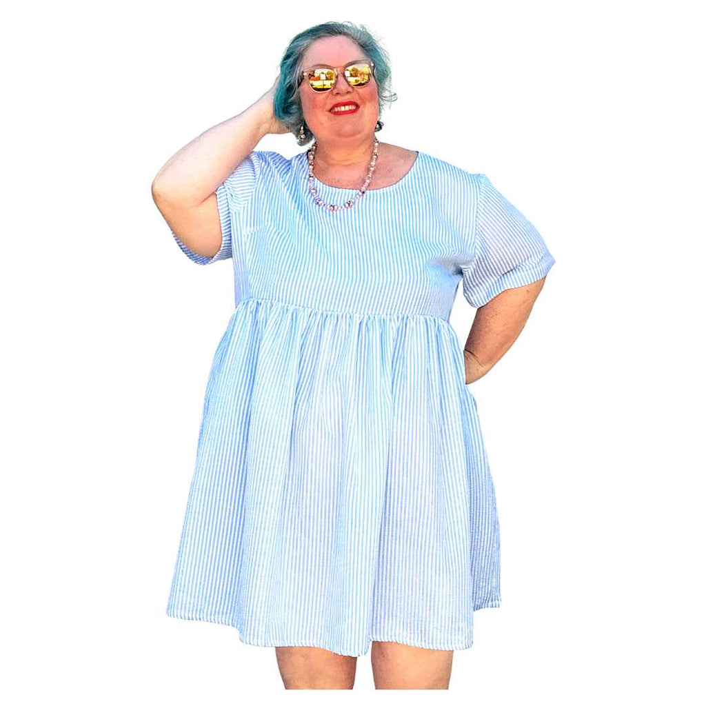 Sally Dress in Blue Seersucker