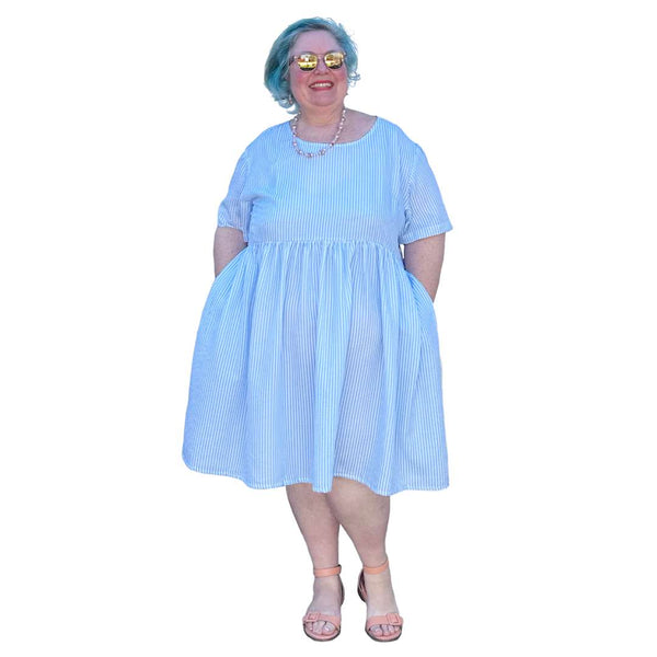 Sally Dress in Blue Seersucker