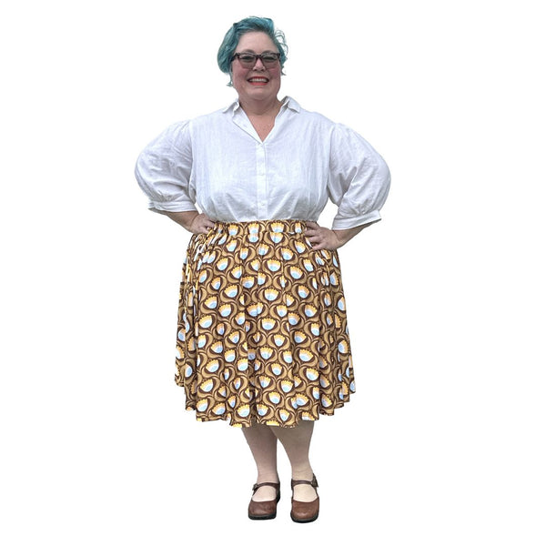 Custom Circle Skirt - midi length mustard print