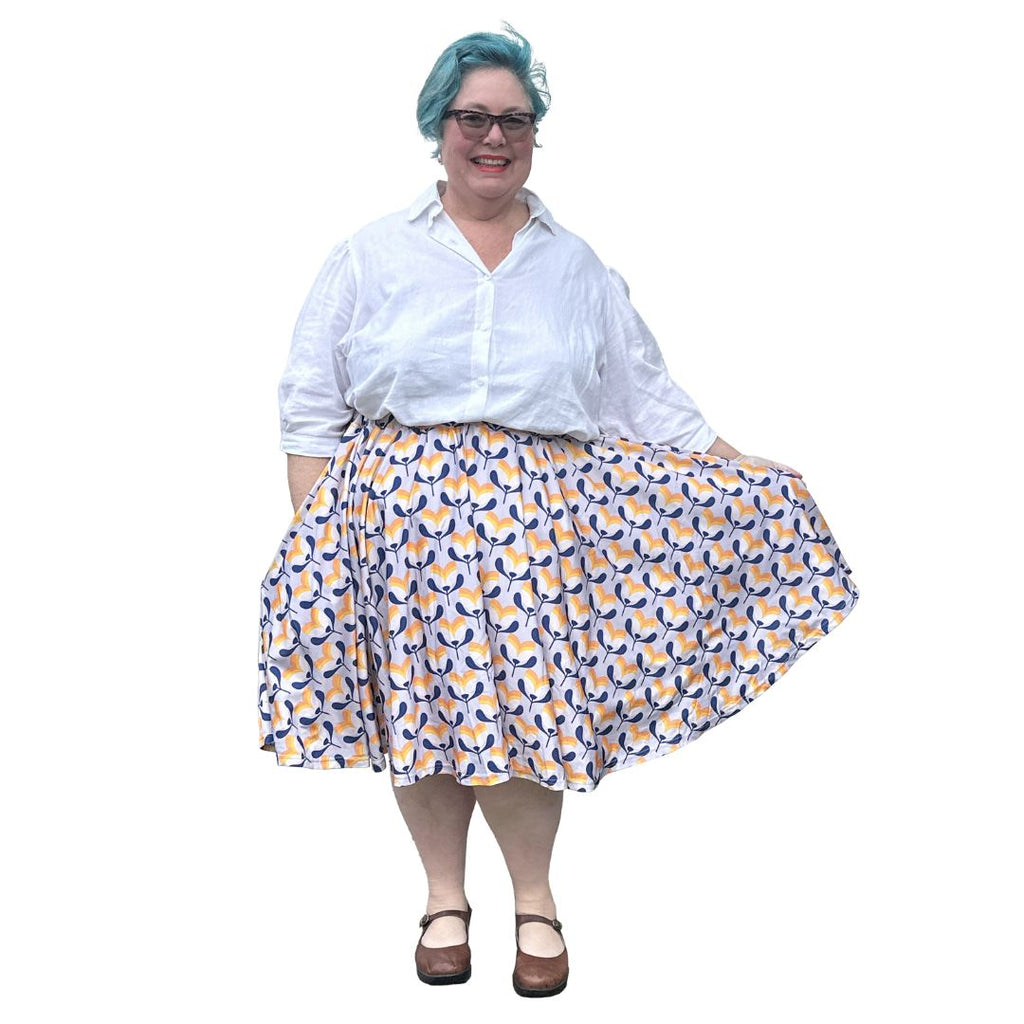 Custom Circle Skirt - midi length, tulip print