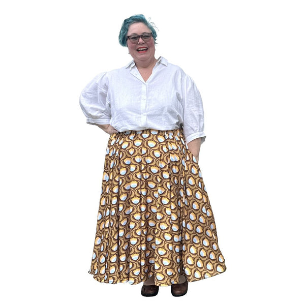 Custom Circle Skirt - maxi length mustard print