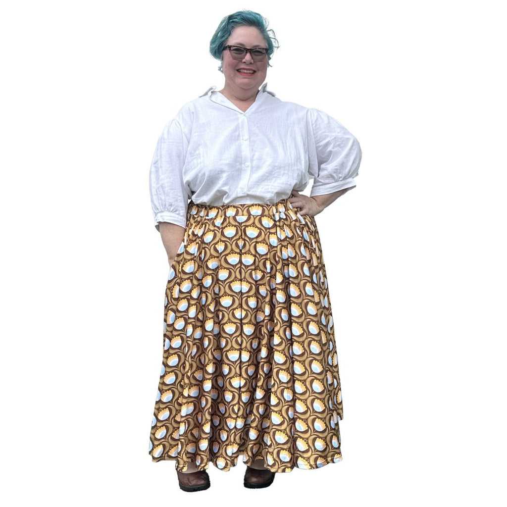 Custom Circle Skirt - maxi length mustard print