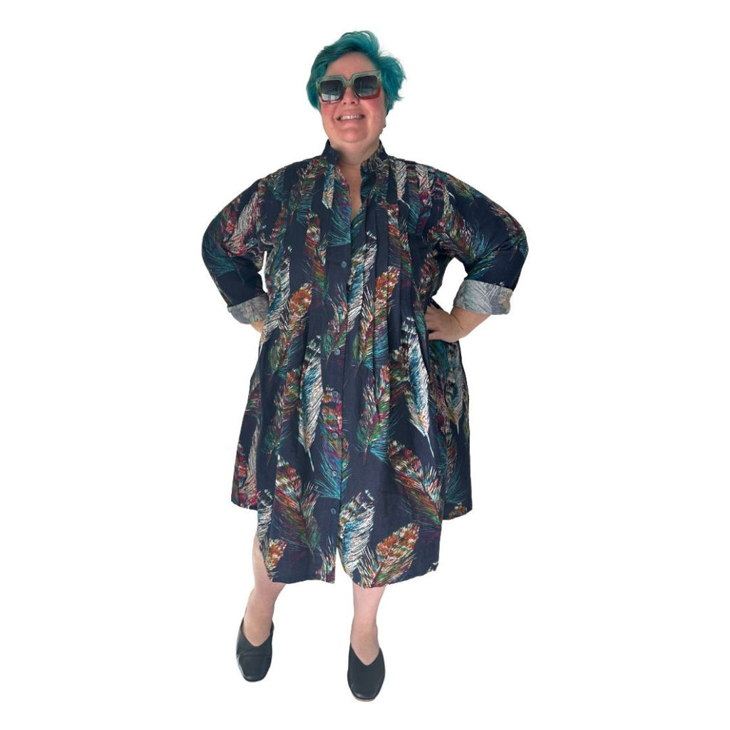 Jack Linen Shirt Dress in dark feather print