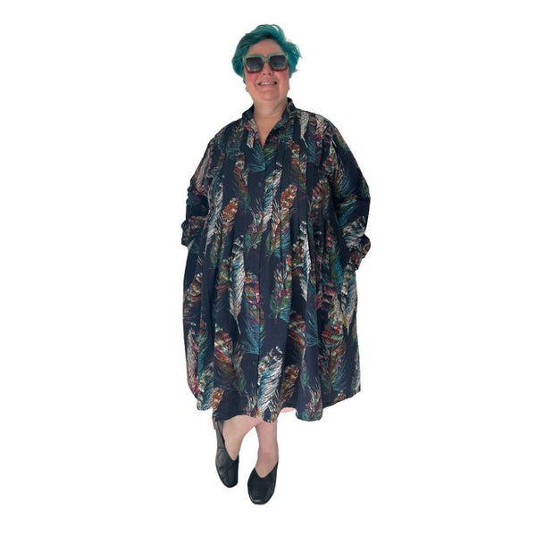 Jack Linen Shirt Dress in dark feather print