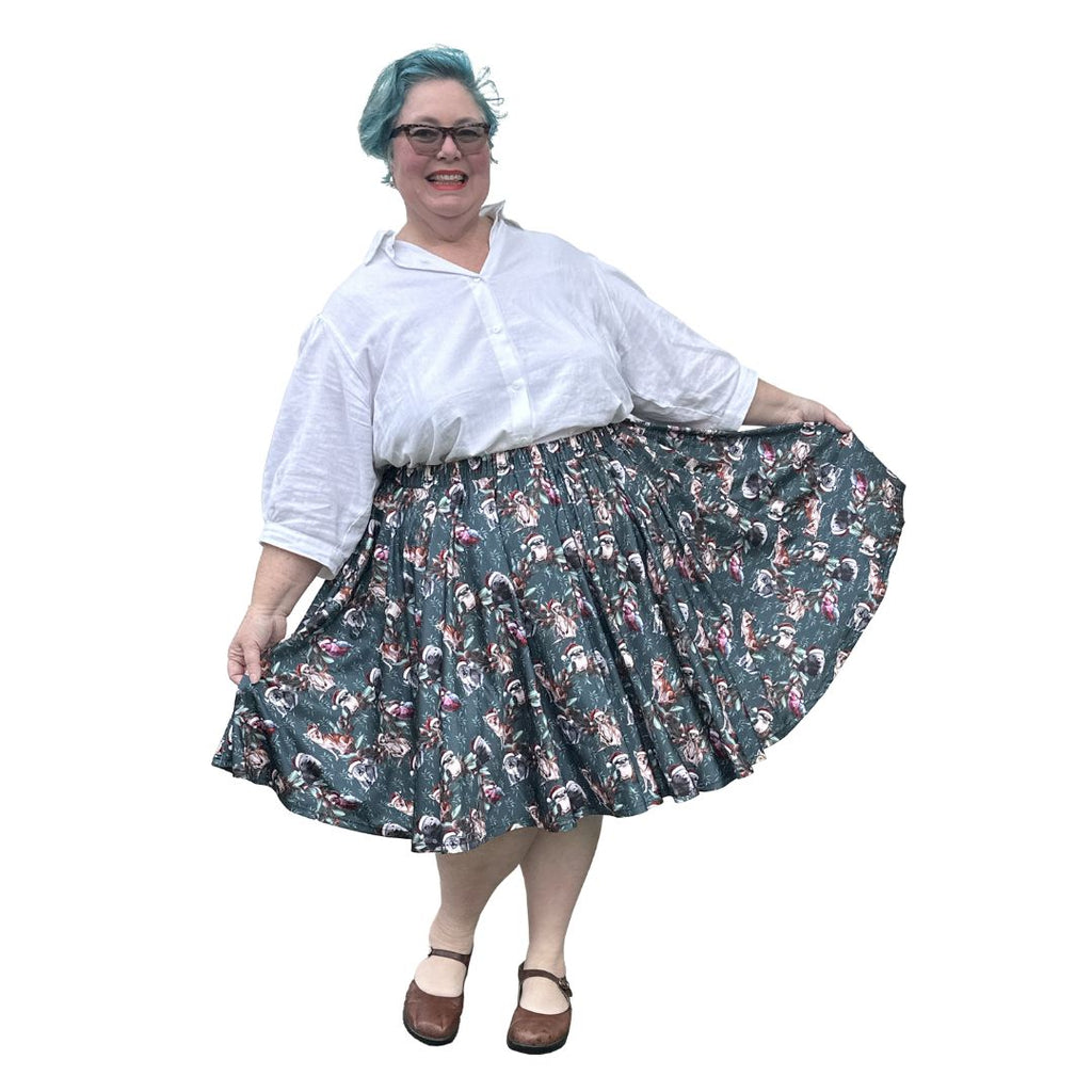 2025 Australian Christmas Print available in a midi skirt