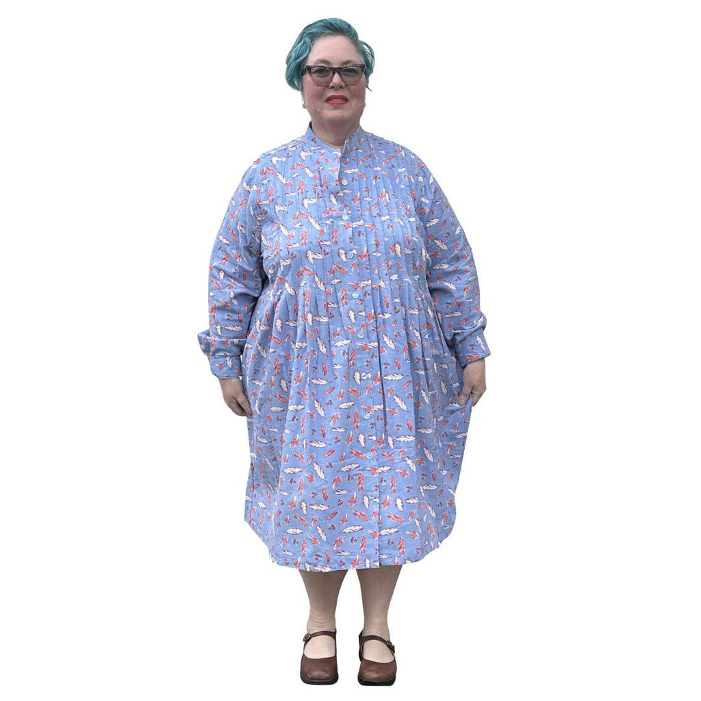 Jack Linen Shirt Dress in chambray feather print