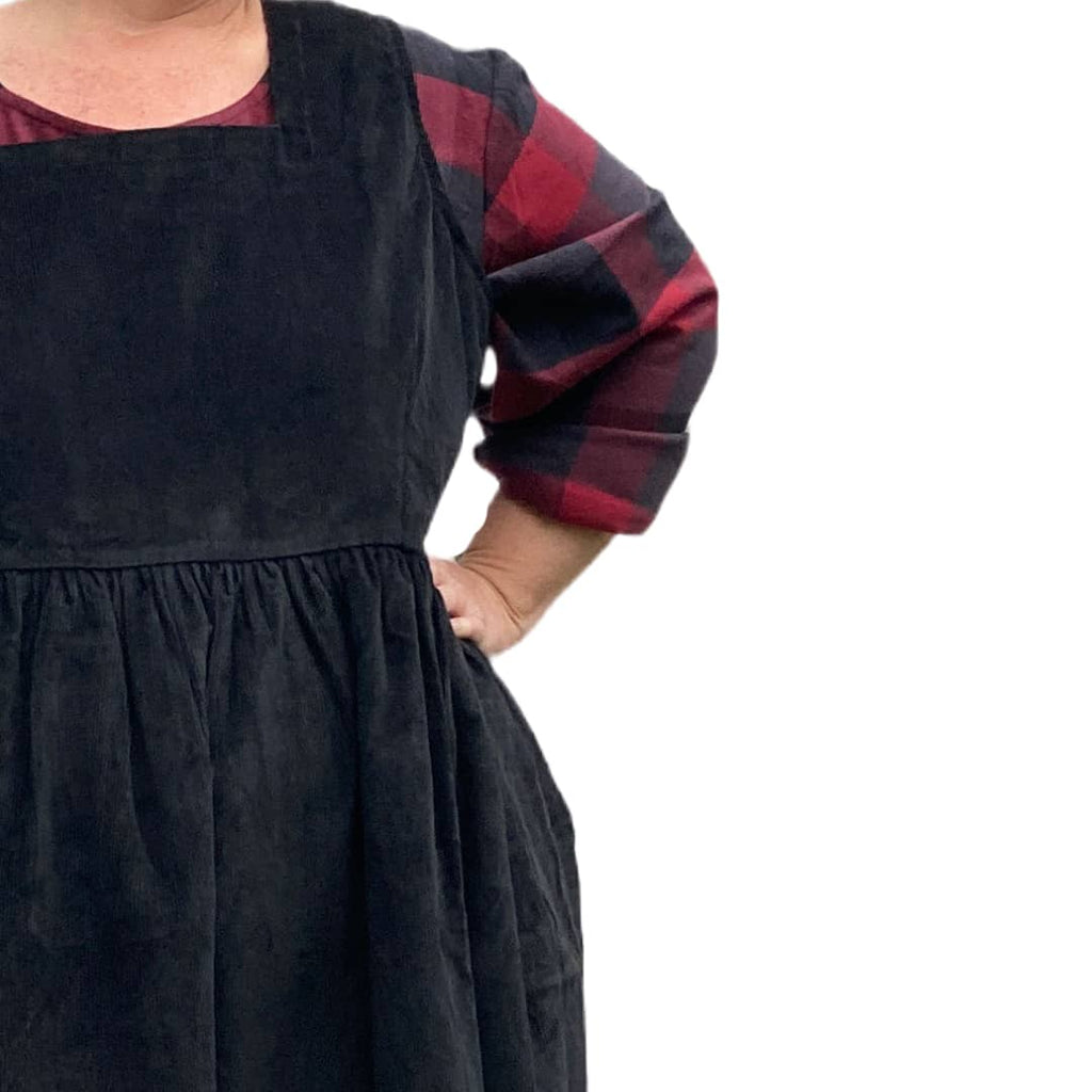 Kelly Corduroy Square Neckline Pinafore Plus Size Dress with