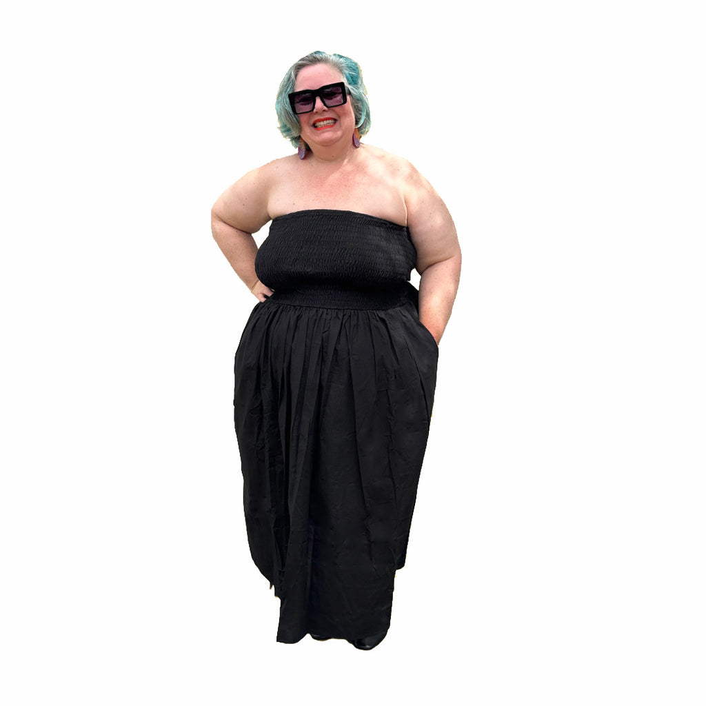 Black Cotton Strapless Dress -  Made to Order