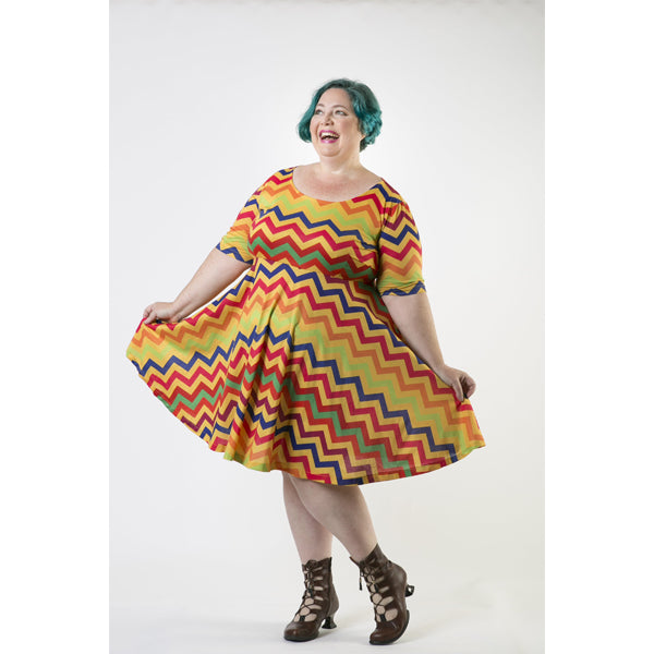 Rainbow Chevron Print Tea Plus Size Dress with pockets available in sizes 14-36 made to order
