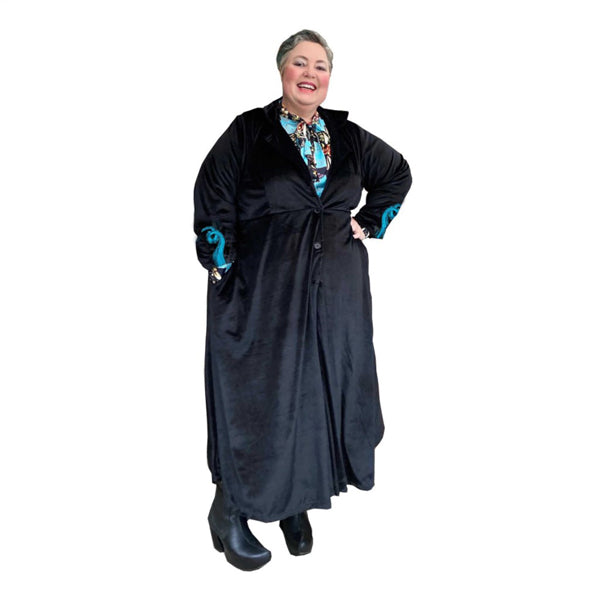 Soft Velvet Coat with tentacle embroidered sleeves made to order plus size