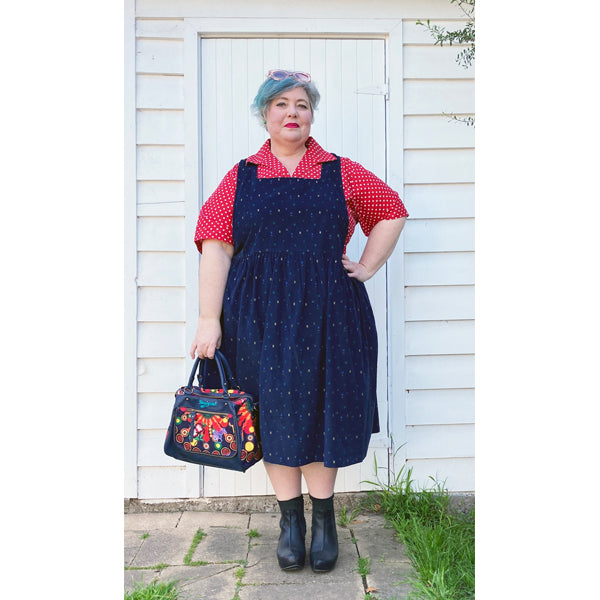 Plus Size Kelly Corduroy Geometric Patterned Pinafore Dress with pockets made to order
