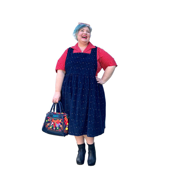 Plus Size Kelly Corduroy Geometric Patterned Pinafore Dress with pockets made to order