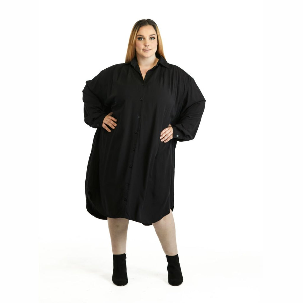 Plus Size Very Versatile Paula Shirt Dress in Black