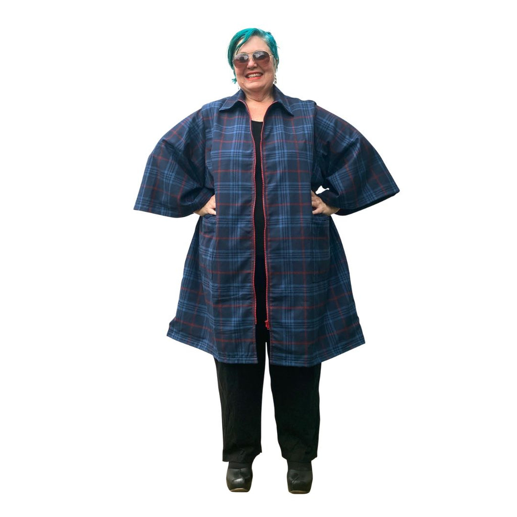 New Terry Coat Navy and Red Tartan – Joolz Fashion