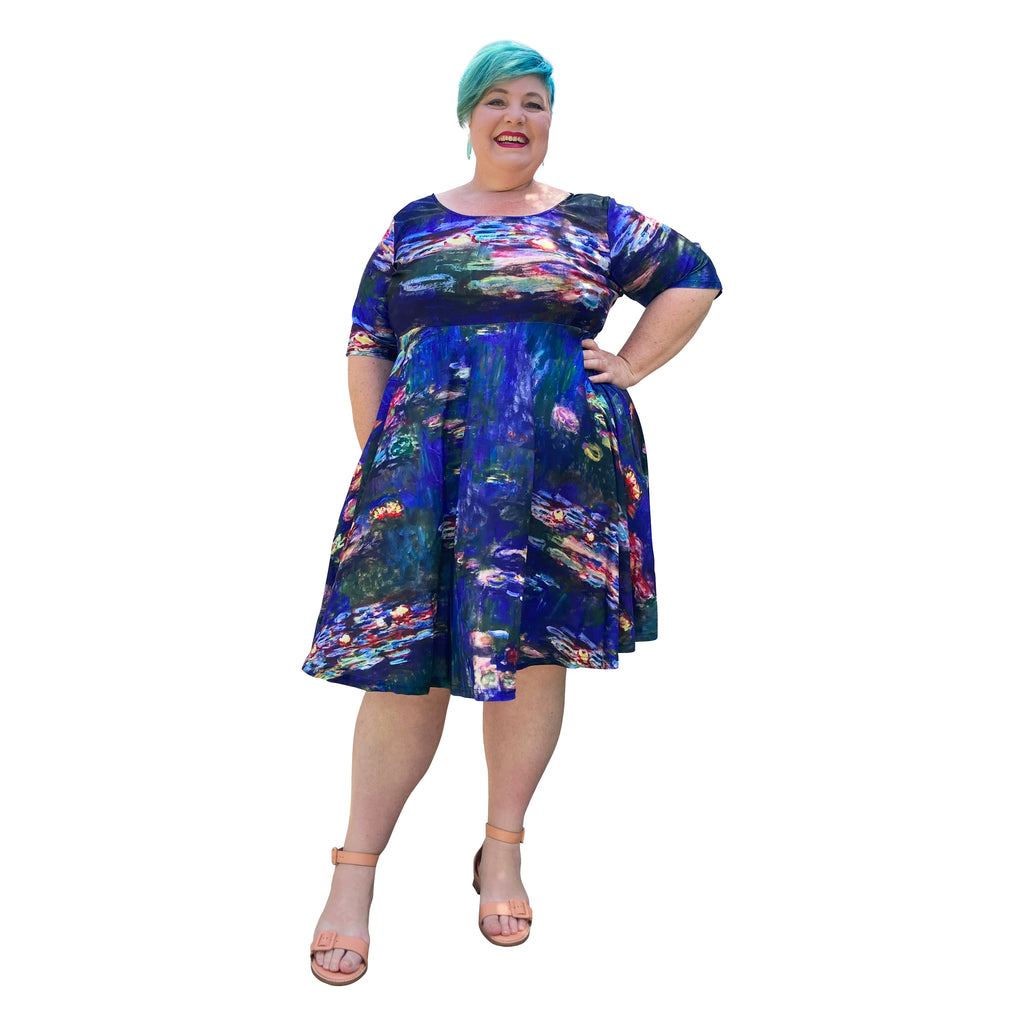 Art Series: Plus Size Tea dress with pockets in Monet Waterlilies Pixels Print plus other art prints