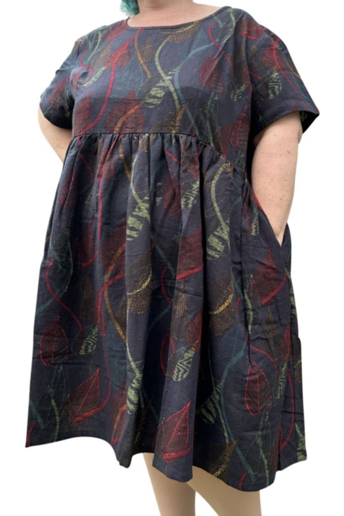 Sally Dress in Leaf Print Linen