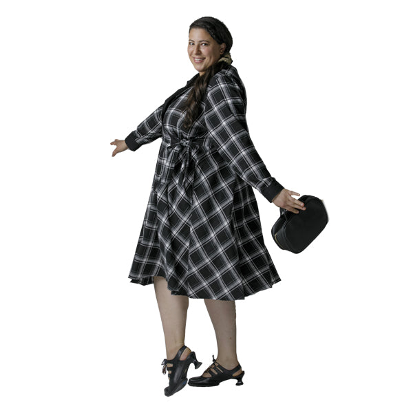 Black and white plus size flannelette wrap dress - made to order in all sizes