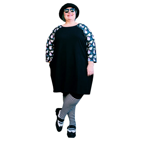 Raglan Chubster Plus Size Unicorn Tunic in black - all sizes available, made to order, sleeve length customisable
