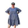 Black Gingham Midi Ruffle Plus Size Dress