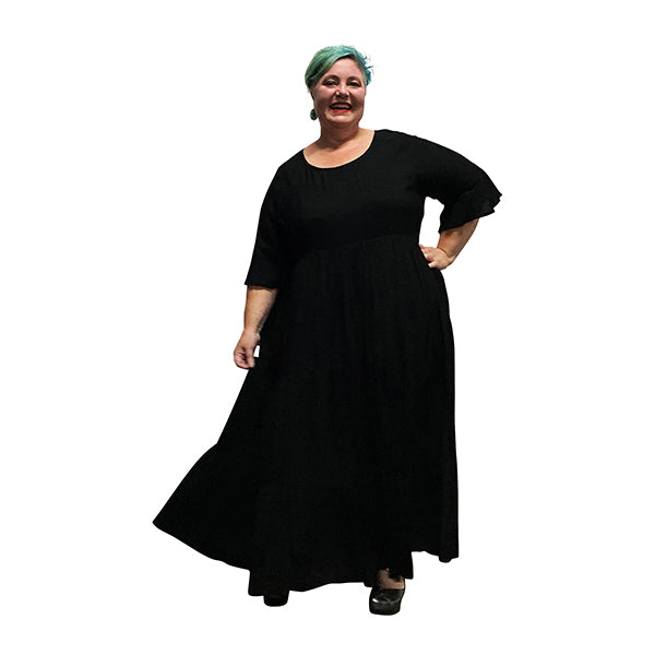 Black Maxi Ruffle Dress Plus Size available with or without sleeves