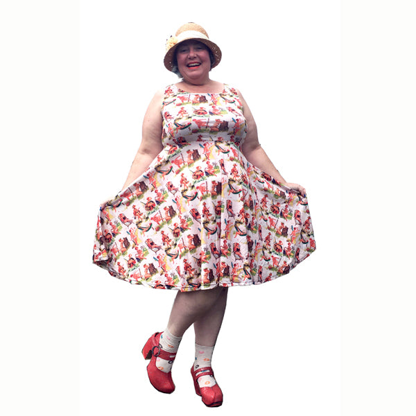 Whole Lotta Hilda Dress midi-length skater-style circle dress featuring plus size pin-up pics