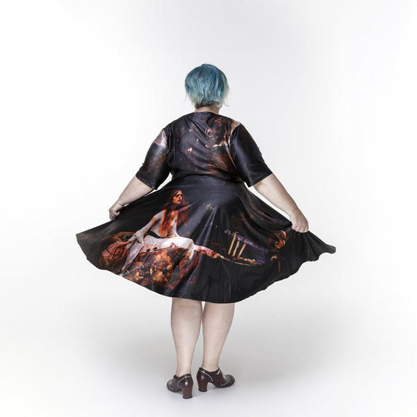 Art Series: Plus Size Long Sleeve Velvet Skater dress with pockets in Lady of Shalott Print plus other art prints by John William Waterhouse