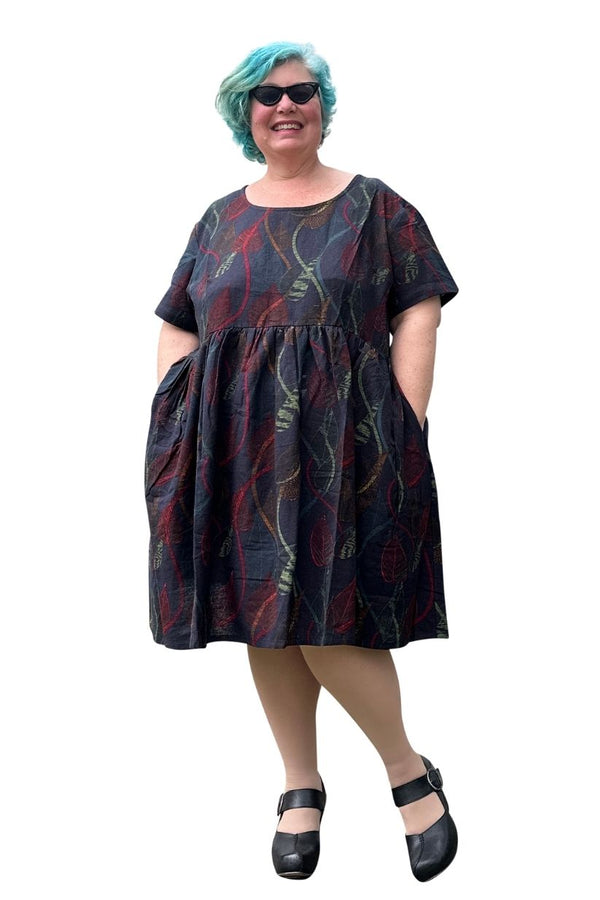 Sally Dress in Leaf Print Linen
