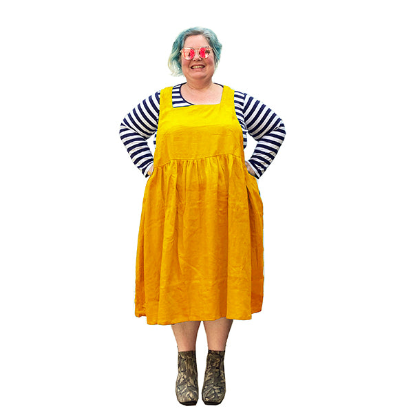 Kelly Corduroy Square Neckline Pinafore Plus Size Dress with