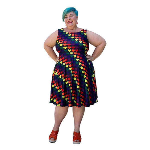Rainbow Hearts Plus Size Circle Dress, available in size 14 - 32