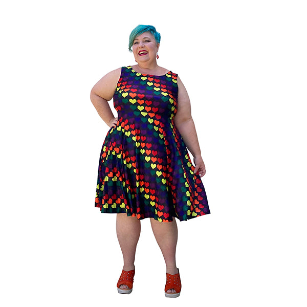 Rainbow Hearts Plus Size Circle Dress, available in size 14 - 32